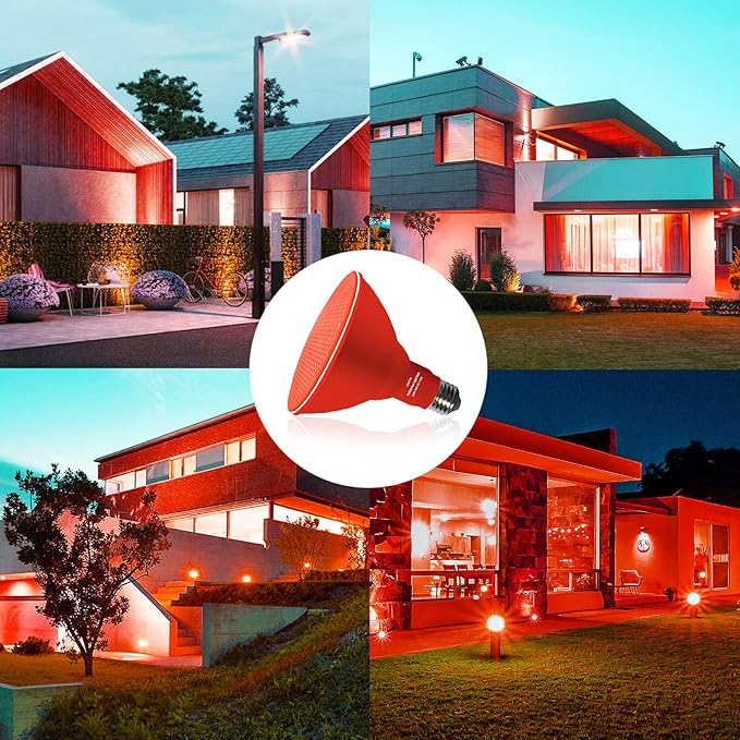 PAR38 Flood Red Light Bulbs,4 Pack Dimmable,E26 Base Red Flood Light Outoor(20W Replace to 200W),Halloween Light Bulb for Outside,Christmas,Holiday Lighting