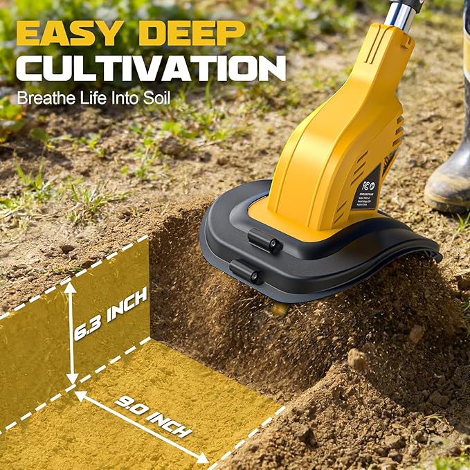 Cordless Tiller Cultivator Compatible with Dewalt 20V Battery(Tool Only), 450RPM Electric Tiller for Gardening, 9"x6.3" Tilling, 48 Reinforced Steel Tines Rototiller for Lawn/Soil Cultivation