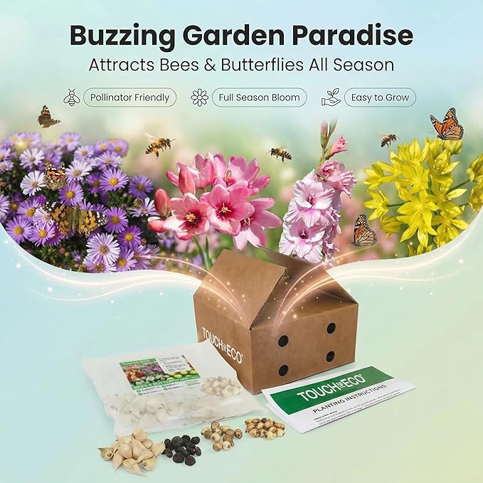 Amazing Deal-Complete Spring & Summer 100 Bulbs Blooming Bee & Butterfly Garden Collection-Beautiful Flowers that Attract Bees, Butterflies, Hummingbirds & Other Pollinators-Easy to Grow 1000's Sold
