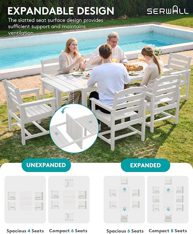 SERWALL Outdoor Dining Chairs Set of 2, All-Weather HDPE Patio Chairs, White