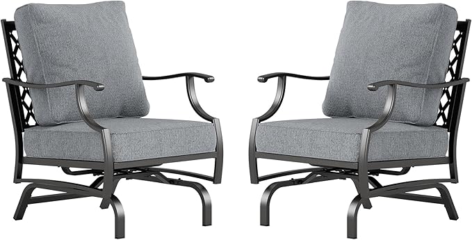 SUNSHINE VALLEY Metal Outdoor Rocker Patio Chairs Set of 2 with 5.75" Extra Thick Cushion, 2 Piece High Back Rocker Patio Chairs All Weather Outdoor Furniture Seating for Deck Balcony Porch, Gray