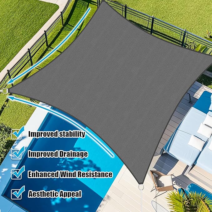 Amagenix Sun Shade Sail 14'X20' Curved Edge Outdoor Shade Canopy Dark Grey Breathable 95% UV Block Shade Cloth for Patio Garden Backyard (We Make Custom Size)