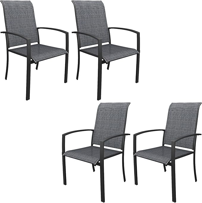 DIFY Patio Chairs Set of 4, Stackable Outdoor Dining Chairs with High Back & Metal Frame, All Weather Breathable Textilene Fabric Outdoor Chairs Set for Backyard Garden Deck, Dark Grey