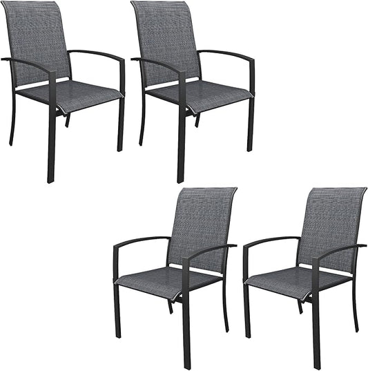 DIFY Patio Chairs Set of 4, Stackable Outdoor Dining Chairs with High Back & Metal Frame, All Weather Breathable Textilene Fabric Outdoor Chairs Set for Backyard Garden Deck, Dark Grey