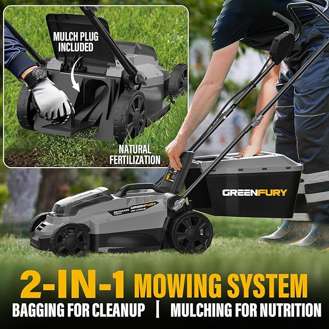 13 Inch Cordless Lawn Mower, Compatible with Dewalt 20V MAX Battery, Brushless Electric Mower with 8 Gallon Grass Bag, 5-Level Height Adjustment, for Small Yard/Garden (Battery Not Included)
