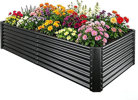 Galvanized Raised Garden Bed Kit Outdoor Patio,6x3x2ft Large Rectangular Metal Planter Boxes,Deep Root Box Planter for Gardening, Vegetables, Flowers, Herbs, 1 Pack, Black