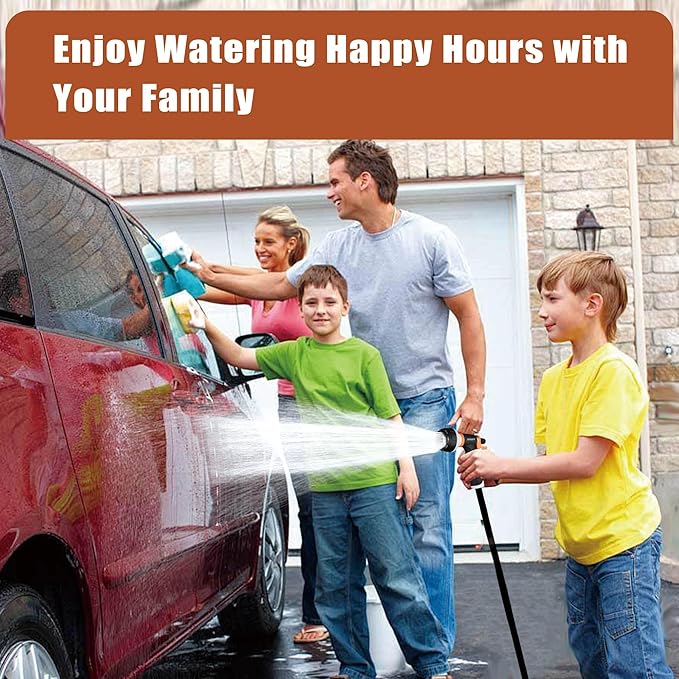 Garden Hose Nozzle Sprayer– this high heavy-duty spray nozzle offer 8 watering patterns for watering plants, lawns & gardens, washing cars, household (Dark Orange)