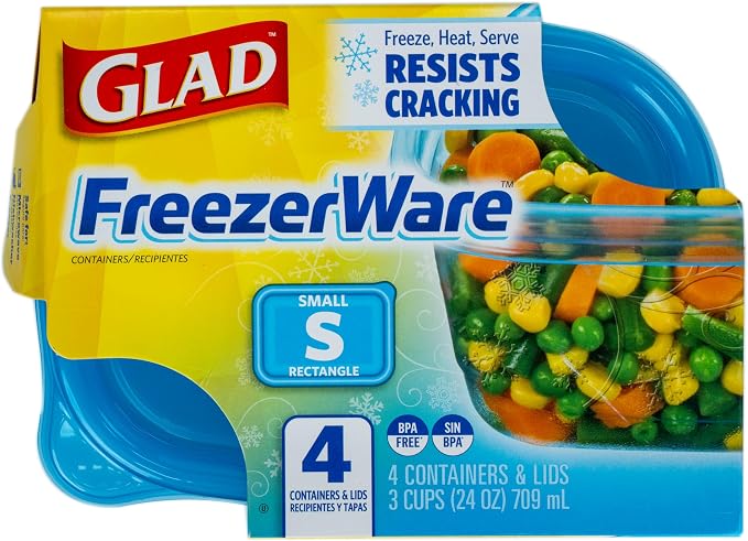 Glad GladWare FreezerWare Food Storage Containers, 24 Oz, 4 Count, 6-Pack