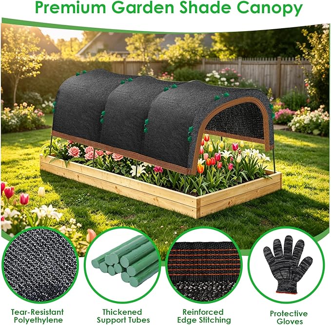 Upgraded 79"x40" Garden Shade Canopy Kit, 70% Garden Shade Cloth for Plants Heat Protection with 4 Sets Garden Hoops for Raised Beds, Plant Sun Shade Cover for Outdoor Plants Vegetables