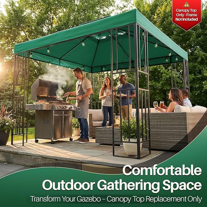 Flexzion 8x8 Gazebo Canopy Replacement Top Waterproof Cover - Outdoor Gazebo Canopy Cover - Double Tier UV30 Cover for Canopies, Garden, Patio, Yard Tent (Green)