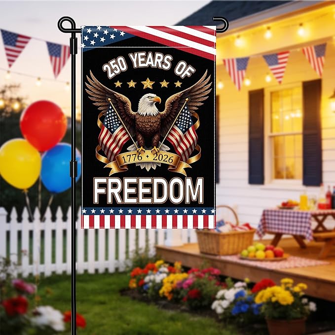 250th Anniversary America Garden Flag, 250 Years of Freedom USA Flag with Eagle Design Patriotic Banner Double-Sided Garden Flag