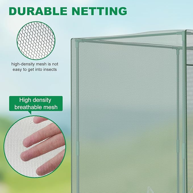 Crop Cages for Garden Plant, 11.8x4x6 Ft Plant Protection Tent with Zippered Door, Raised Bed Cover, Garden Bed Cover with Frame, Wind-Resistant Plant Cages for Outdoor Plants Vegetable Flower