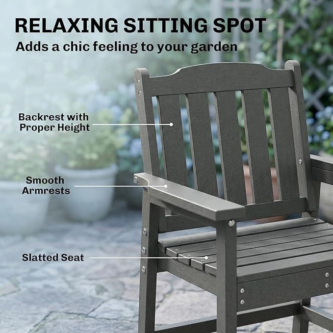 Outsunny All-Weather Patio Chair, HDPE Patio Dining Chair, Heavy Duty Wood-Like Outdoor Furniture for Garden, Backyard, Deck, Porch, Lawn, Gray