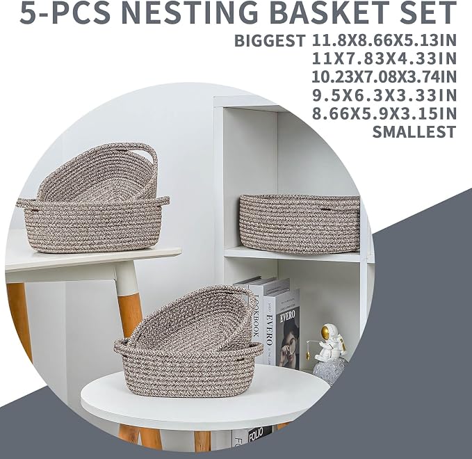 CubesLand Small Storage Basket Cotton Rope Organizer Baskets for Shelves
