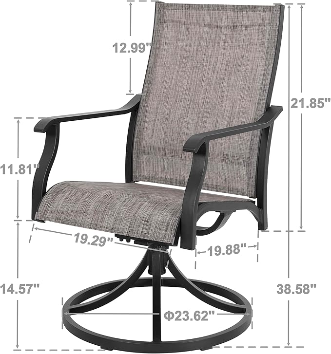 NUU GARDEN Swivel Patio Chair Set of 2, All-Weather Textilene Outdoor Dining Chairs with High Back, Outdoor Dining Chair Set for Lawn Porch Balcony Outside, Grayish Brown