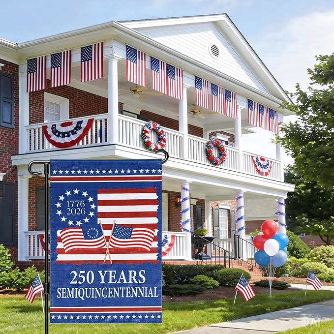 250 Anniversary USA Flag - 4th of July Decorations - 12x18 Inch Patriotic Garden Flag, Double Sided American Flag for Independence Day 1776-2026 250th USA Birthday Yard Porch Lawn Outdoor Decor