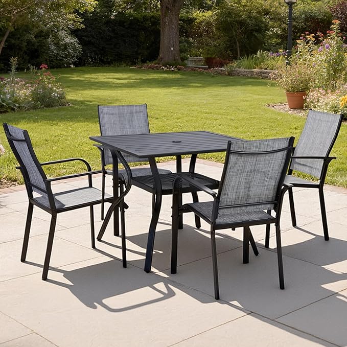 Patio Chairs Set of 4, Outdoor Dining Chairs Set of 4, High Back Wide Seat Patio Furniture Chairs with All Weather Breathable Textilene, for Lawn Garden Backyard,Grey(4 PCS)