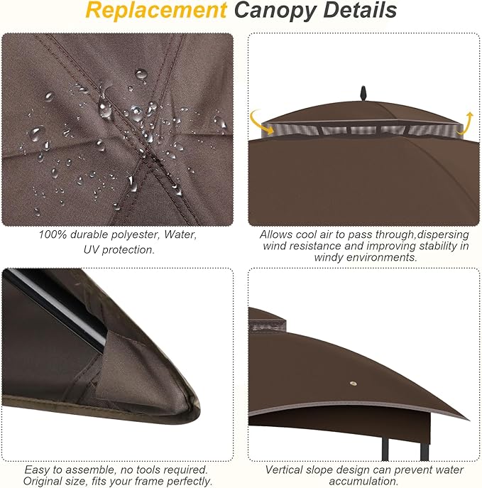 Replacement Gazebo Canopy Top Cover for 10 x 12, Double Tiered Waterproof Canopy Roof for Lowe's Allen Roth Gazebo #GF-12S004B-1 (Brown)