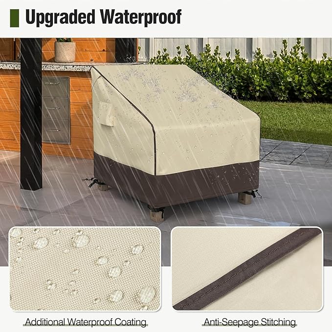 MR. COVER Patio Chair Covers Waterproof, Outdoor Furniture Covers for Rocking Chair, Heavy Duty Anti UV Chair Cover, Fits up to 35"W x 40"D x 35"H, Air Vent and Handles Included, Brown & Khaki, 2 Pack