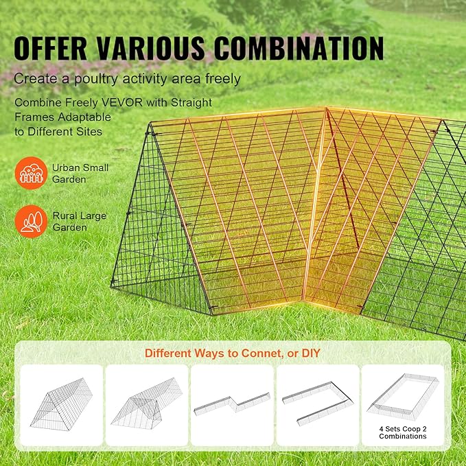 VEVOR Chicken Tunnels for Yard, Metal Poultry Playpen for Outside with Waterproof Cover & Corner Frames, 157.5 x 39.4 x 24.2 inch(LxWxH), Also Widely Used for Ducks, Rabbits, Geese Coop