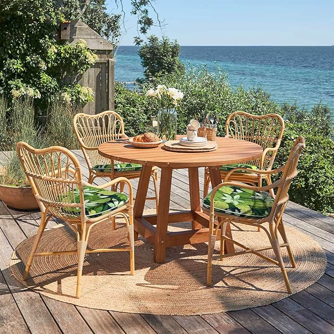 Outdoor 16"x17" Chair Pads Set of 4, Water Resistant Patio Chair Cushions with Ties, Seat Cushions for Home Garden Furniture Decoration, Jungle Leaves