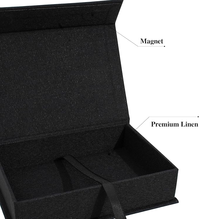 Photo Storage Box 5x7, Keepsake Box - Black | Linen Material, Connected Lid, for Photos, Certificates, Scrapbooking Supplies, Keepsakes, Jewelry