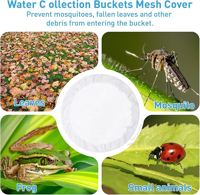 2 Pieces Mesh Cover for Rain Barrels with Drawstring, Water Collection Buckets Tank Protector, Rainwater Bucket Netting Screen Cover for Outdoor Garden, 37.4 Inches, White+Black