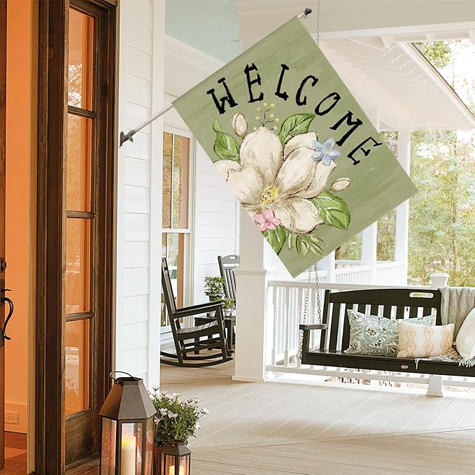 AVOIN colorlife Magnolia Spring House Flag 28x40 Inch Double Sided Outside, Seasonal Floral Welcome Yard Outdoor Flag
