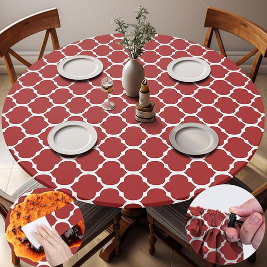 Fitted Round Tablecloth Wipeable Table Cloths Vinyl Indoor Outdoor Circle Covers for 45-54inch Table Dining Living Room Home Must Haves Gifts Summer Fall Patio Picnic Camping Garden Stuff