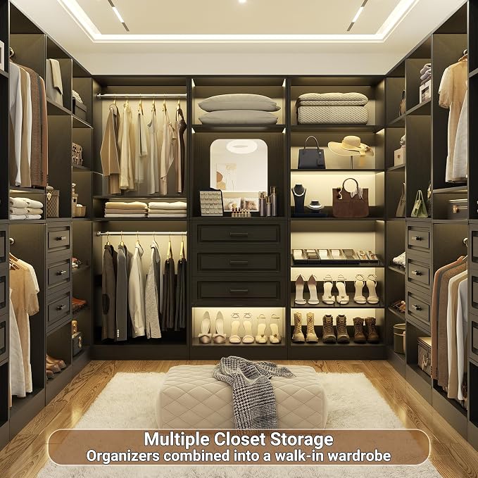 Unikito 75" Modular Closet System with 3 Sets, Mirror & Drawers, Black