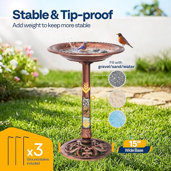 VIVOHOME Bird Bath for Outside, Polyresin Pedestal Bird Baths for Outdoor, Garden, 28 Inch Height Weather-Resistant Birdbaths with 20" Bowl, Bronze