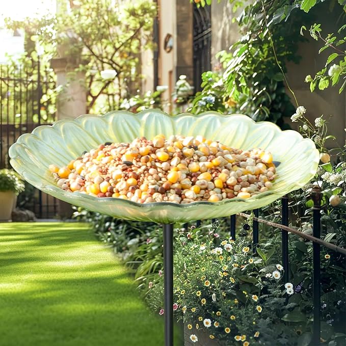 MUMTOP Bird Baths for Outdoors, Glass Bird Bath Stake, Bee Birdbaths & Support, Bee Baths for Garden, Outside, Lawn, Outdoor Decor