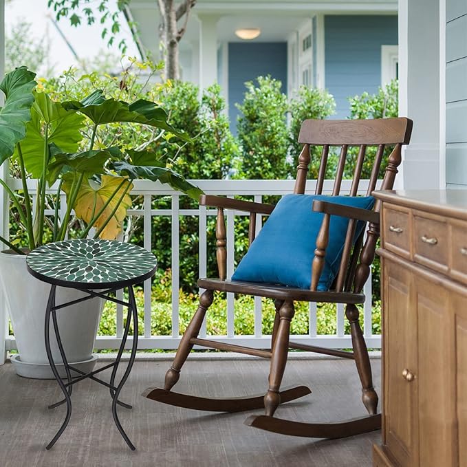 VCUTEKA Mosaic Outdoor Side Table - Small Patio Table Coffee Outside Accent Tables Round End Plant Tables for Bistro Balcony Porch Outdoor Benches 14'' Green