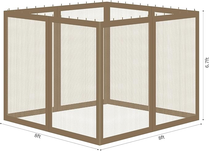 Gazebo Universal Replacement Mosquito Netting, 8' x 8' Outdoor Mesh Netting Screen 4-Panel Sidewall with Zipper for Patio, Canopy, Garden and Backyard, Khaki(Mosquito Net Only)