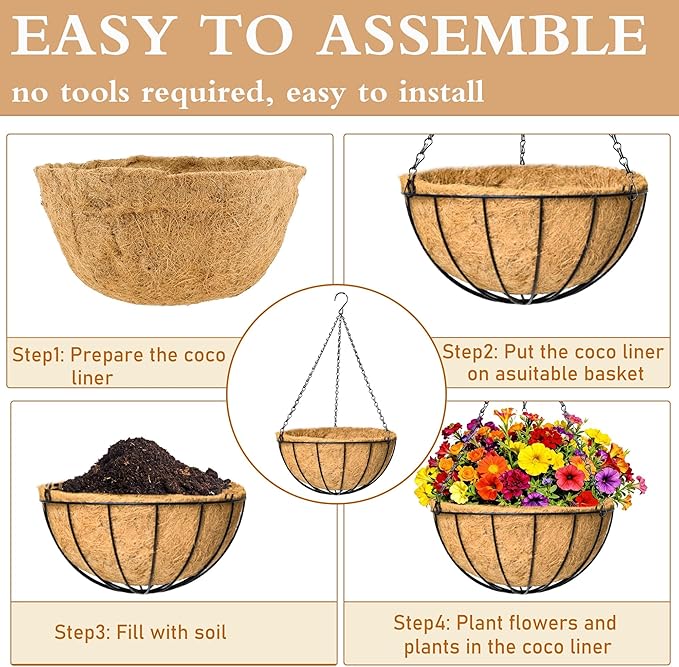 2 Pack 12" Round Metal Hanging Basket for Outdoor Plants Durable Large Hanging Planter with Coco Coir Round Plant Holders Planter for Outside Garden Decoration(Watermelon)