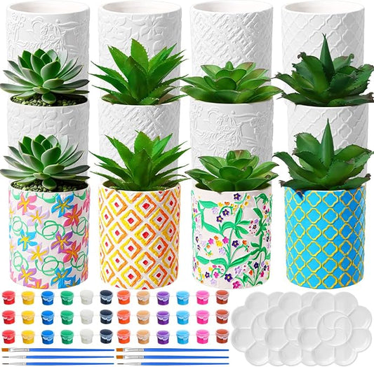 Zubebe 12 Pcs Paint Your Own Ceramic Pots Bulk Unfinished Succulent Pots Painting Kit with Drainage Hole Mini Paintable Plant Vase Ready to Paint Planter for Cactus DIY Craft