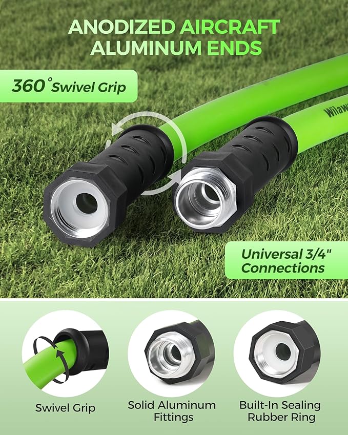 50 FT x 5/8″ Garden Hose, Lightweight Flexible Garden Water Hose with Swivel Handle, 200 PSI Working, 450 PSI Burst, Heavy Duty Water Hose for All-Weather Outdoor Use, G50GH06