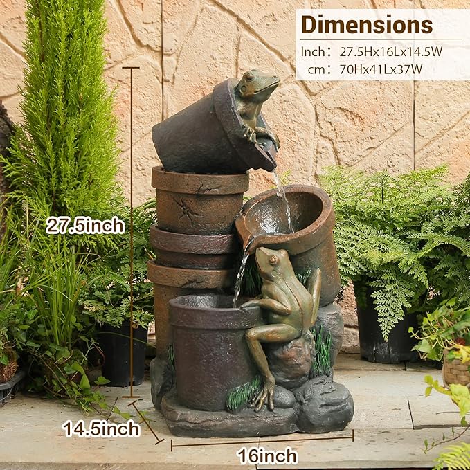 Sunlinua 27.5" H Frog Outdoor Water Fountain, Decorative Resin Water Fountain with LED Lights, Garden Waterfall Fountains Indoor and Outdoor for Patio, Porch, Courtyard, Home Decor