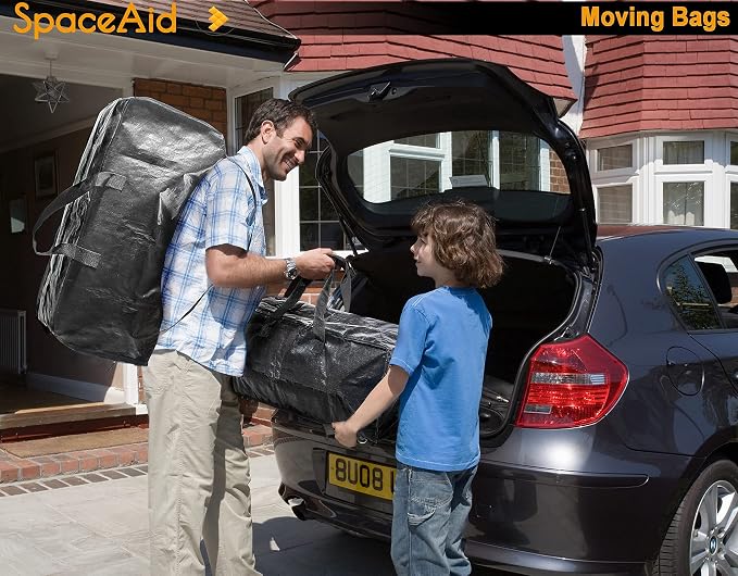 SpaceAid Heavy Duty Moving Bags, Extra Large Storage Totes W/Backpack Straps Strong Handles & Zippers, Alternative to Moving Boxes, Packing & Moving Supplies, Black (10 Pack)