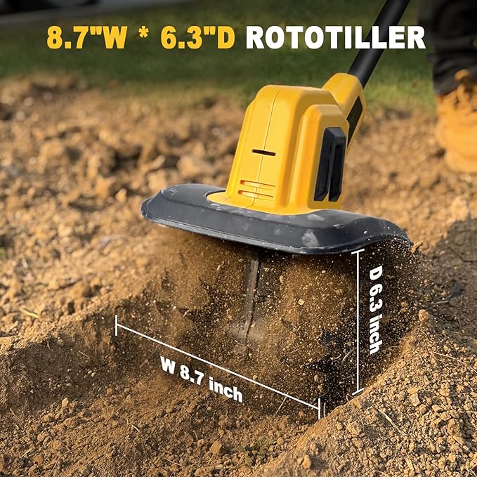 Cordless Tiller Cultivator Compatible with Dewalt 20V Battery(Tool Only), Electric Garden Tiller w/270 RPM, 48 Steel Tines, 8.7" Tilling Width, 6.3" Depth, Portable Rotary Tiller