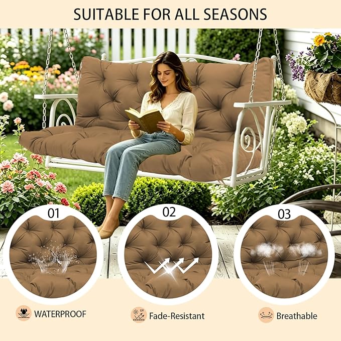 Premium 5" Thicken Porch Swing Cushions Waterproof 3 Seater Replacement Cushions with Backrest and Adjustable Straps, Outdoor Furniture Cushions for Patio, Garden(40×40×5inch)