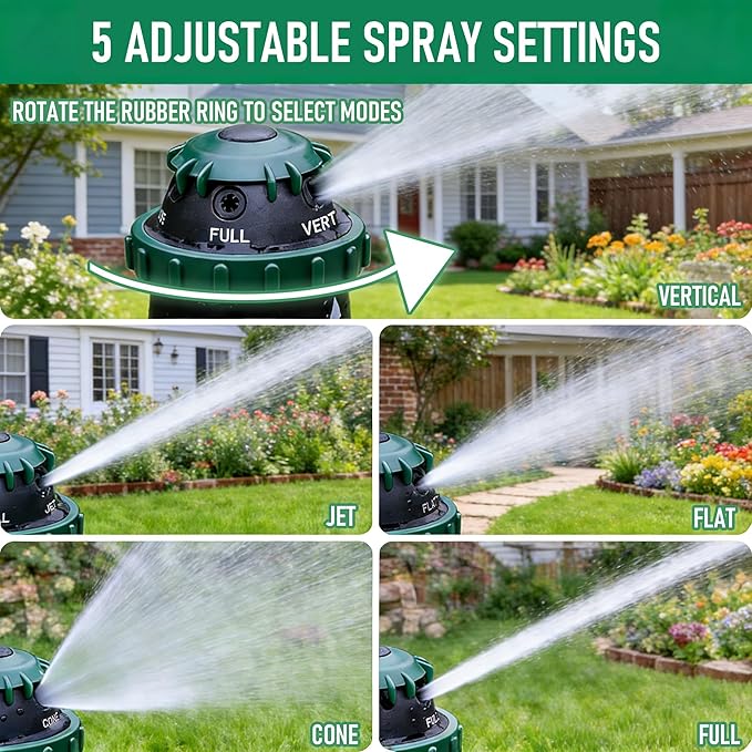 Hourleey Gear Drive Sprinkler for Yard, Heavy Duty 5-Pattern 360 Degree Rotary Water Sprinkler with Spike Base, Durable Lawn Sprinkler with 3/4 Inch Adapters for Large Area Garden
