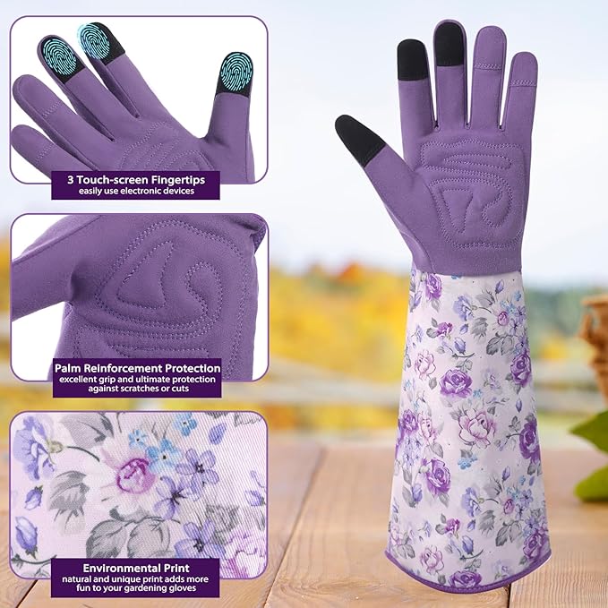 Trifabricy Gardening Gloves for Women, Leather Long Garden Gloves with Grip, Thorn-Proof Puncture-Resistant Work Gloves