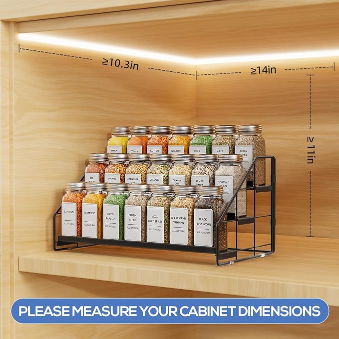 3-Tier Spice Rack for Short Cabinets, Metal Spice Organizer, 2PC | Spice Rack Organizer for Cabinet Keeps Labels Visible, Spice Organization For Cabinet And Countertops