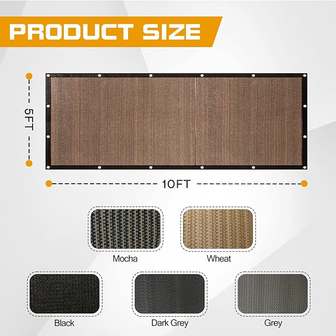 5'x 10' Pergola Shade Cover, Mocha Outdoor Sun Shade Cloth with Grommets UV Block Privacy Screen for Patio, Garden, Backyard
