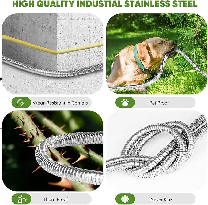 Unywarse Garden Hose 100ft, Stainless Steel Heavy Duty Water Hose with 10 Function Nozzle Flexible, Lightweight, No-Kink, Pet Proof, Puncture Proof Metal Hose for Yard, Outdoor