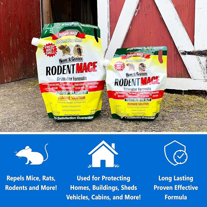 Nature's MACE Rodent Mace Repellent 66 lb Granules | Covers 13,200 Sq Ft, Granular Outdoor Rodent Deterrent, Repel Mouse, Mice, Rats, For Indoor & Outdoor, Pet Safe.