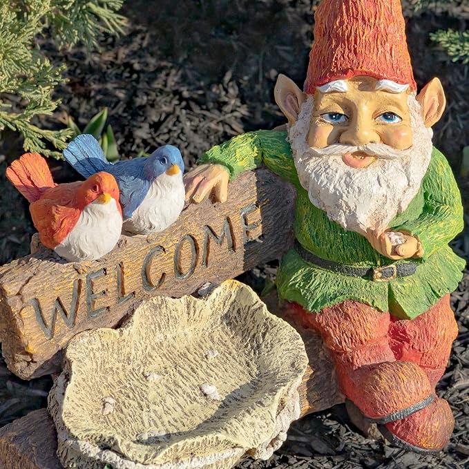 Zaer Ltd. Classic Spring Gnome Garden Statue in Assorted Styles (Gnome on Bench)