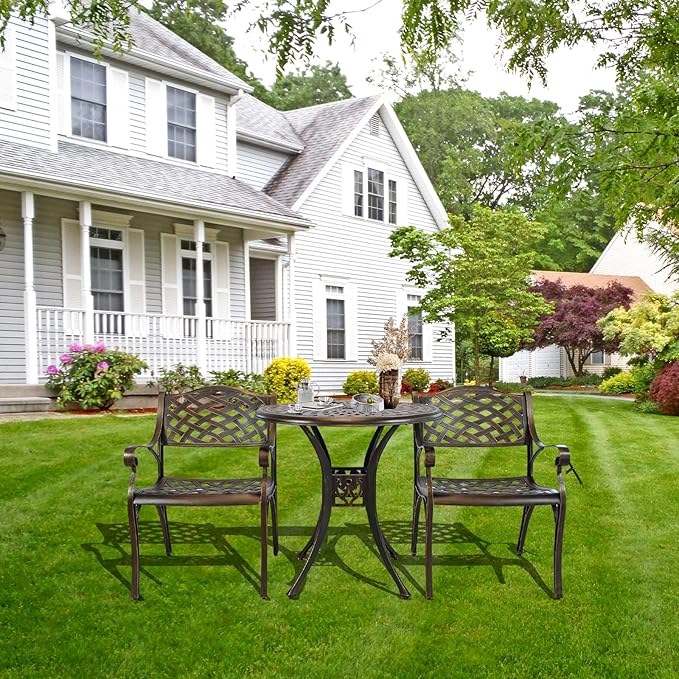 30.31" Cast Aluminum Outdoor Dining Table, Patio Bistro Table with 2.36" Umbrella Hole, Metal Conversation Furniture for Garden Porch