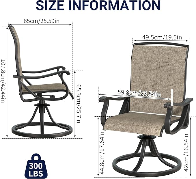 SHGJ&SOFT Patio Swivel Chairs, Waterproof Outdoor Dining Chairs with All-Weather Textilene Mesh for Deck, Garden, and Backyard (Brown5, 4PC)